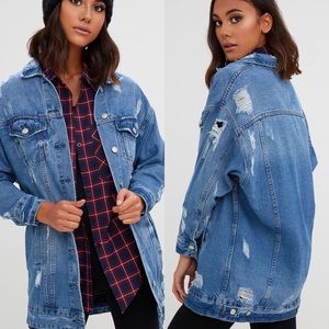 Camry Longline Distressed Denim Jacket by PLT